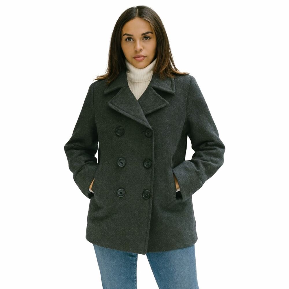 Old Navy Charcoal Double-Breasted Peacoat Size M Wool Blend Quilted Liner - Picture 1 of 9